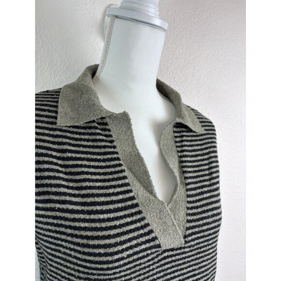 Lilla P women's XS green striped collared cropped knit top 3/4 sleeve casual - Picture 4 of 7